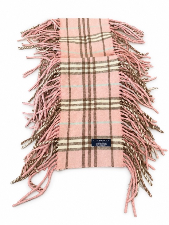 Burberry Accessories - Burberry Pink Cashmere Plaid Check Fringe Scarf